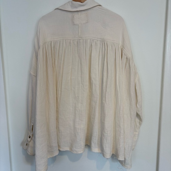 Free People || Cardiff Gauze Oversized Tunic Button Down Top Boxy Cream Ivory M - Picture 7 of 10